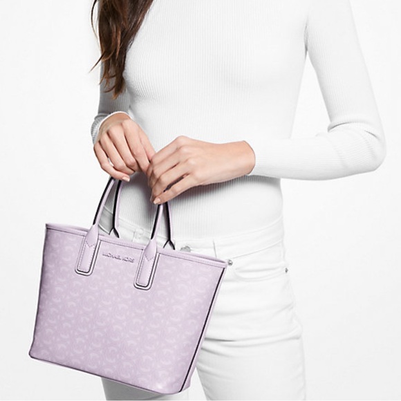 MICHAEL KORS JODIE SMALL JACQUARD LOGO RECYCLED TOTE HANDBAG Lavender Mist EUC - Picture 3 of 8